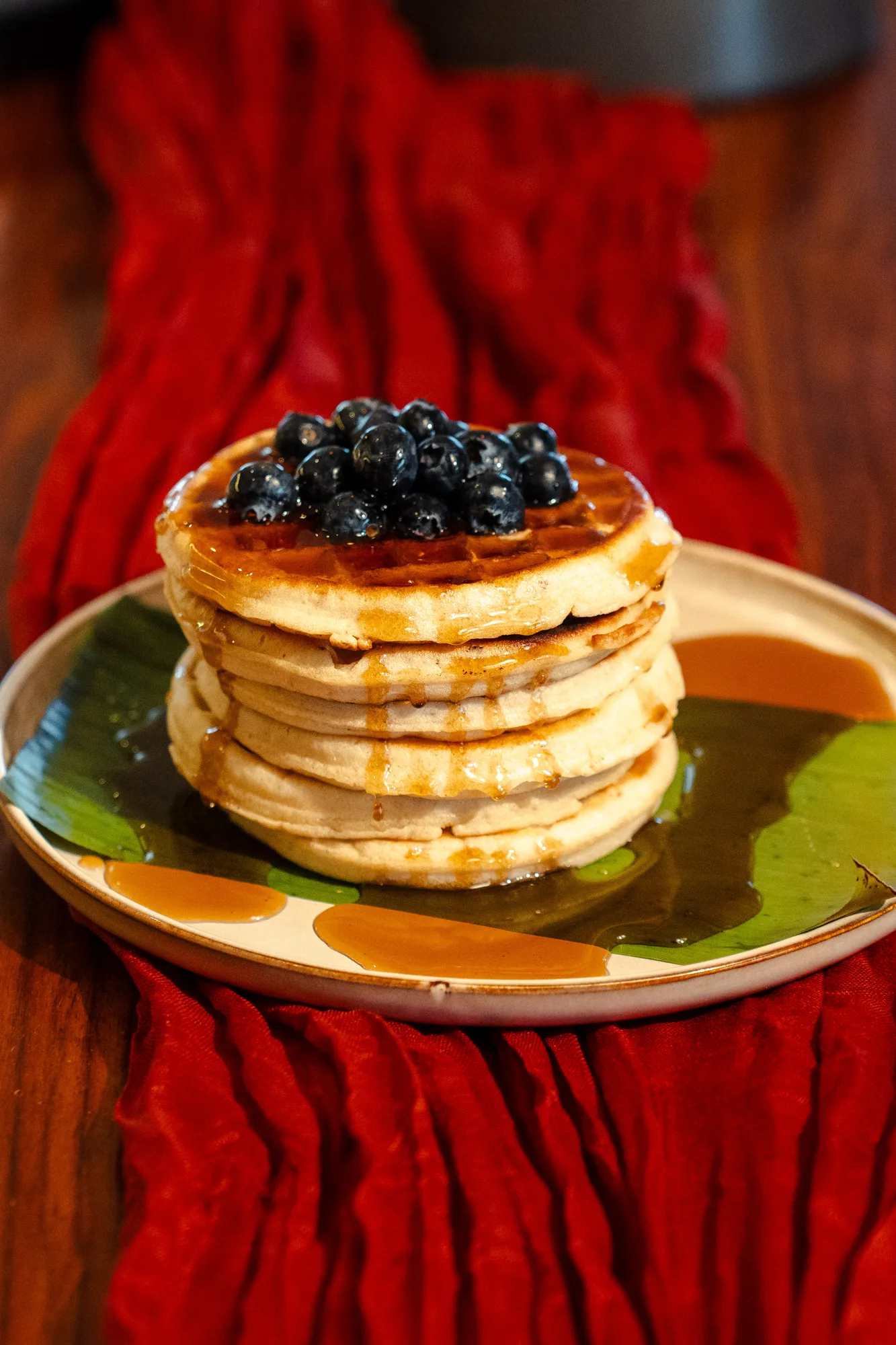 Stacked pancakes with blueberries